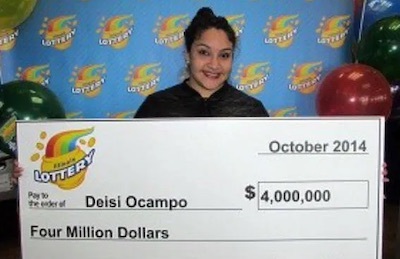 $4 Million Scratch Card Winner Deise Ocampo Holding Big Cheque