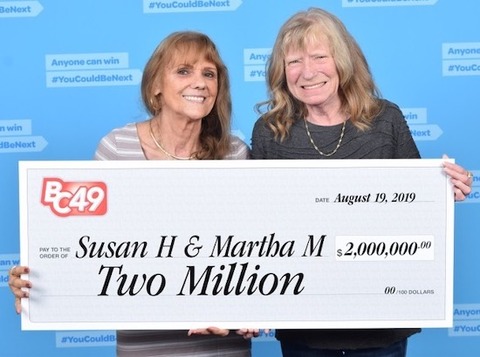 BC49 Winners Susan Hook and Martha McCallum Holding Big Cheque