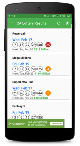 CA Lottery Results Android Screenshot