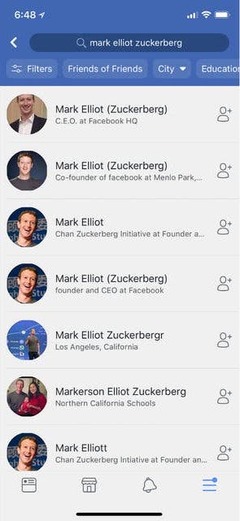 Fake Zuckerberg Profiles