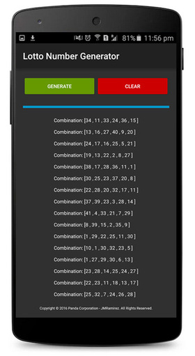 Lotto Number Generator Screenshot