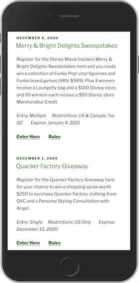 LuckyContests.com Mobile Site