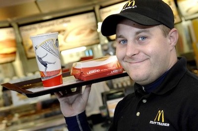 Luke Pittard Holding Tray of Food at McDonalds