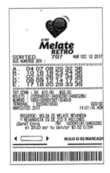 Mexico Melate Retro Lottery Ticket