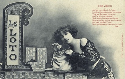 Old Painting of Woman with Lottery Game and Coins