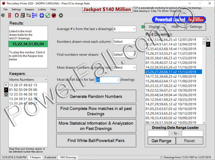 PowerFall Lottery Software Screenshot