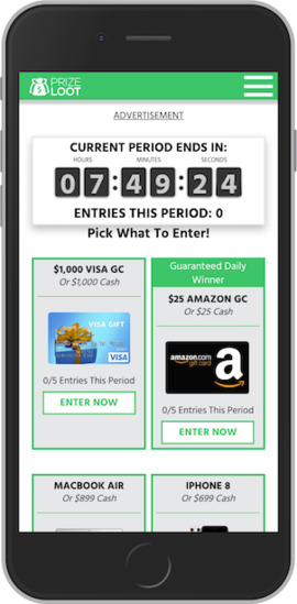 Prizeloot Mobile Site Screenshot