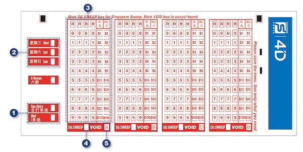 Singapore 4D Lottery Bet Slip