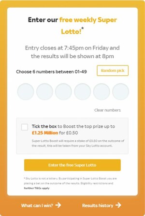 Sky Lotto Super Lotto Entry Form