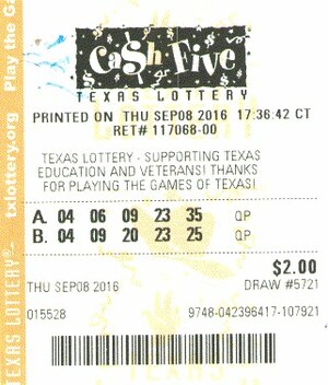 Texas Cash Five Ticket