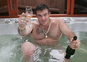 UK Lotto Winner Michael Carroll in Hot Tub with Champagne