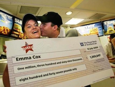 UK Lotto Winners Emma Cox and Luke Pittard With Novelty Cheque