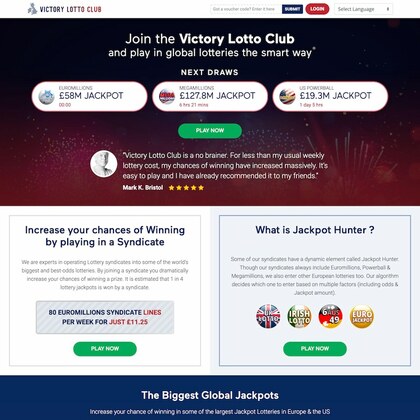 VictoryLottoClub.com Online Lottery Homepage